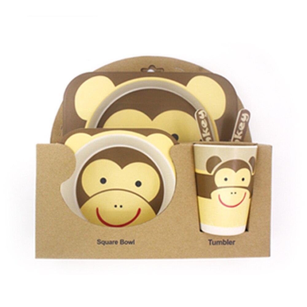 5 pièces/ensemble plats bébé alimentation enfants vaisselle bébé nourriture plats enfants cuisine infantile alimentation bol assiette cuillère bambou vaisselle: PJ4036A10