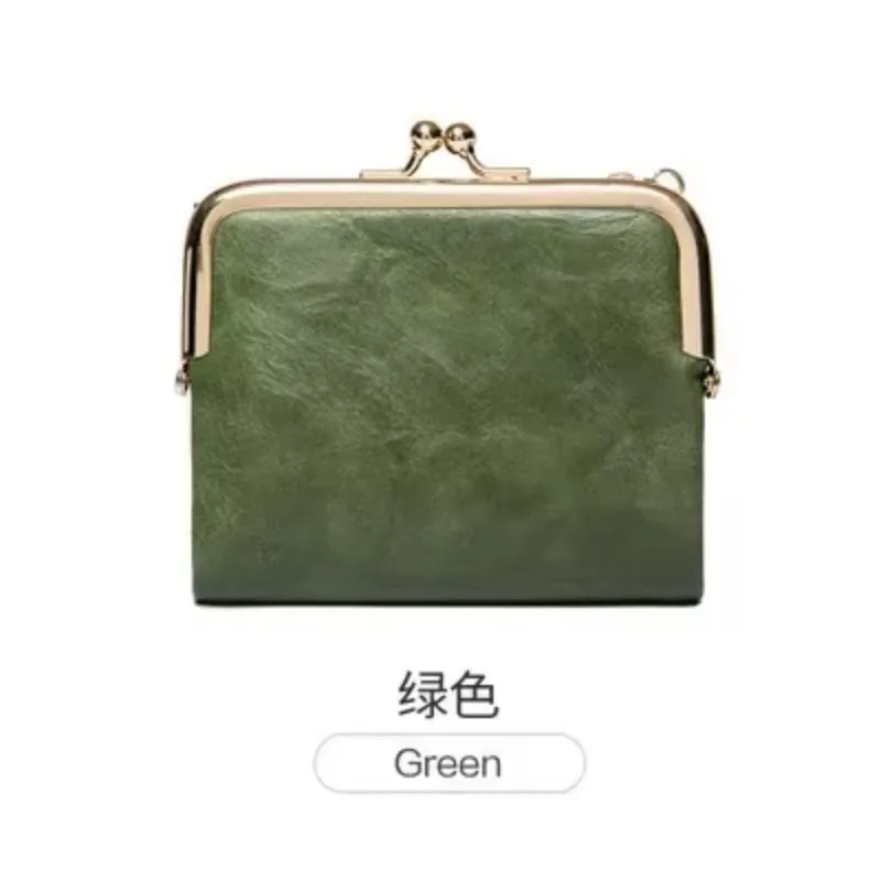 Women's Wallet Short Bifold Retro Multifunction Coin Purse with Zip and Kiss Lock Green PU Leather Female Short Purses: green