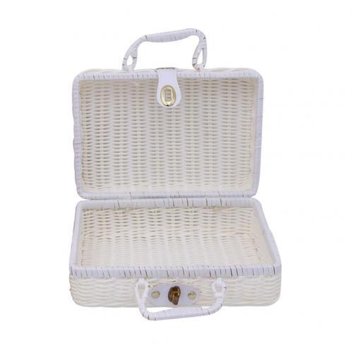 Paniers en rotin PP rétro, panier de rangement pour pique-nique, valise WUNICEF avec boîte à la main, boîte de rangement cosmétique tissée, rangement d'organisation: XXL / green