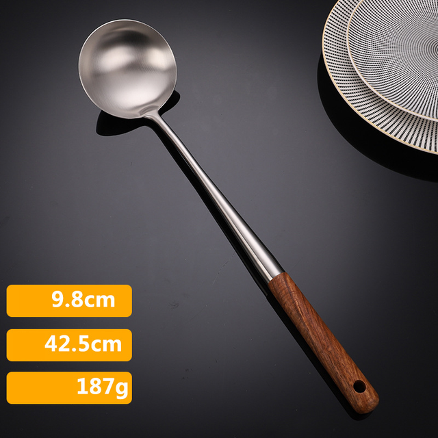 304 Stainless Steel Spatula Spoon With Wooden Handle Lengthened Cooking Spoon Anti-Scalding Cooking Shovel Kitchenware: Type 2