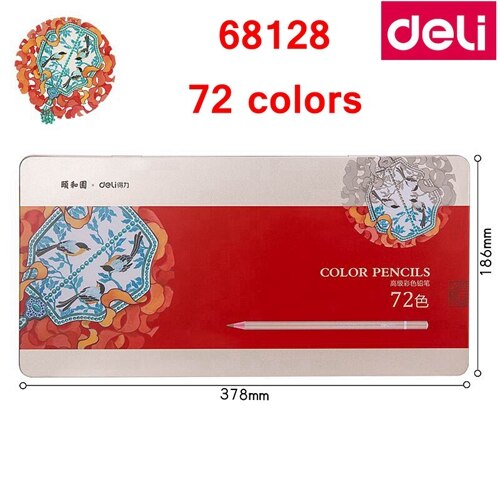 Deli 68126 sommerpalads højkvalitets metalkasse farve olie pasteller farve blyant farve voks farveblyant maleblyant 36-72 farver: 68128(72 farver)