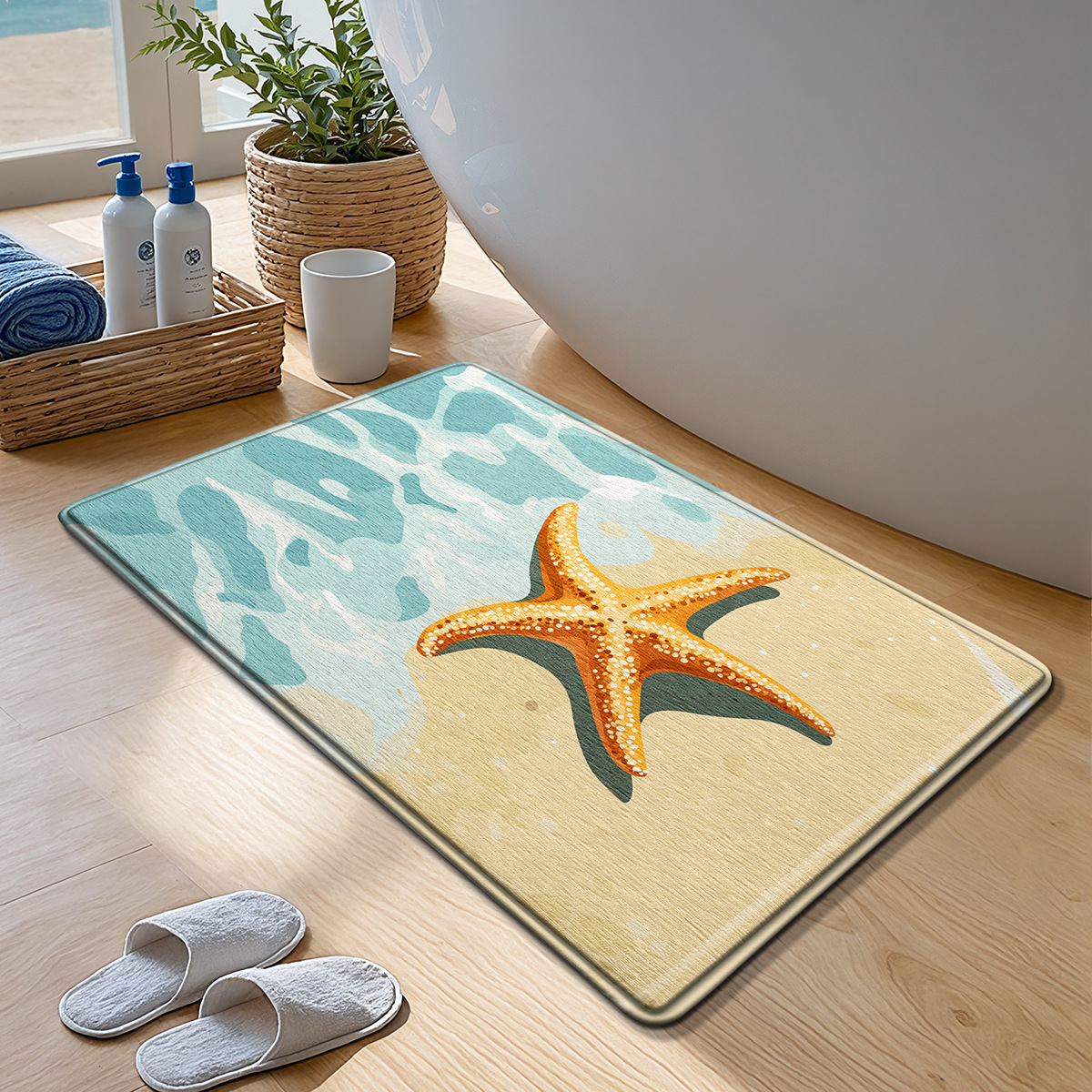 Alfombra de baño con temática oceánica - Alfombra de esponja ultrasuave - Absorción rápida y secado rápido - Antideslizante y agradable para la piel - Decoración del baño: Negro / 500MMx800MM