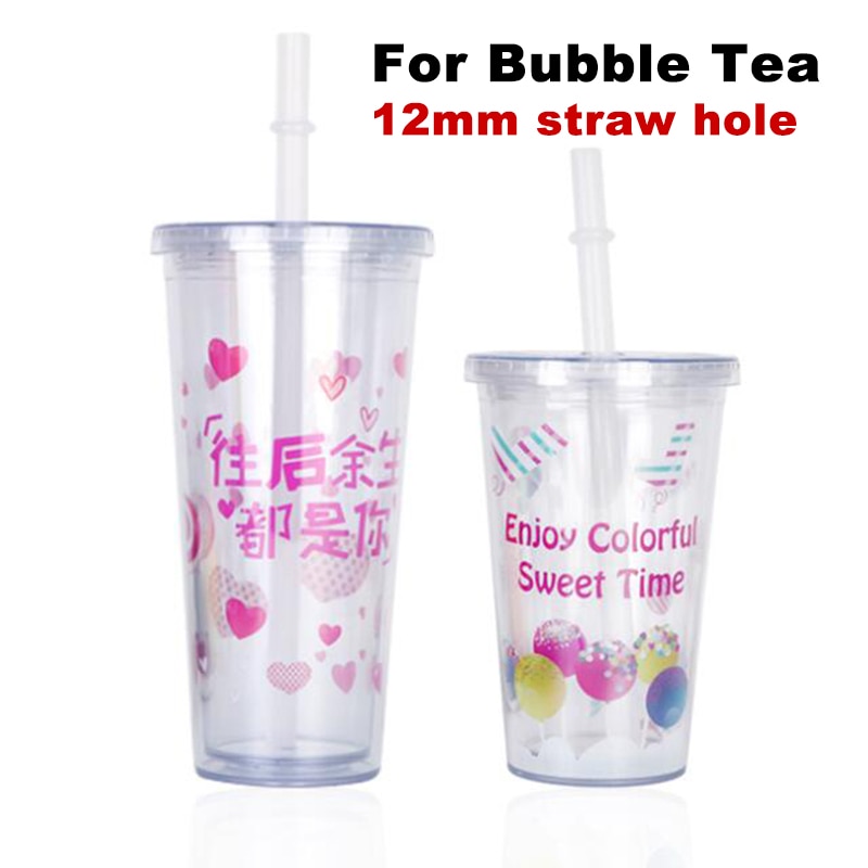 500ml bubble tea tumbler Draagbare plastic beker met rietje herbruikbare plastic beker voor bubble tea boba tumbler