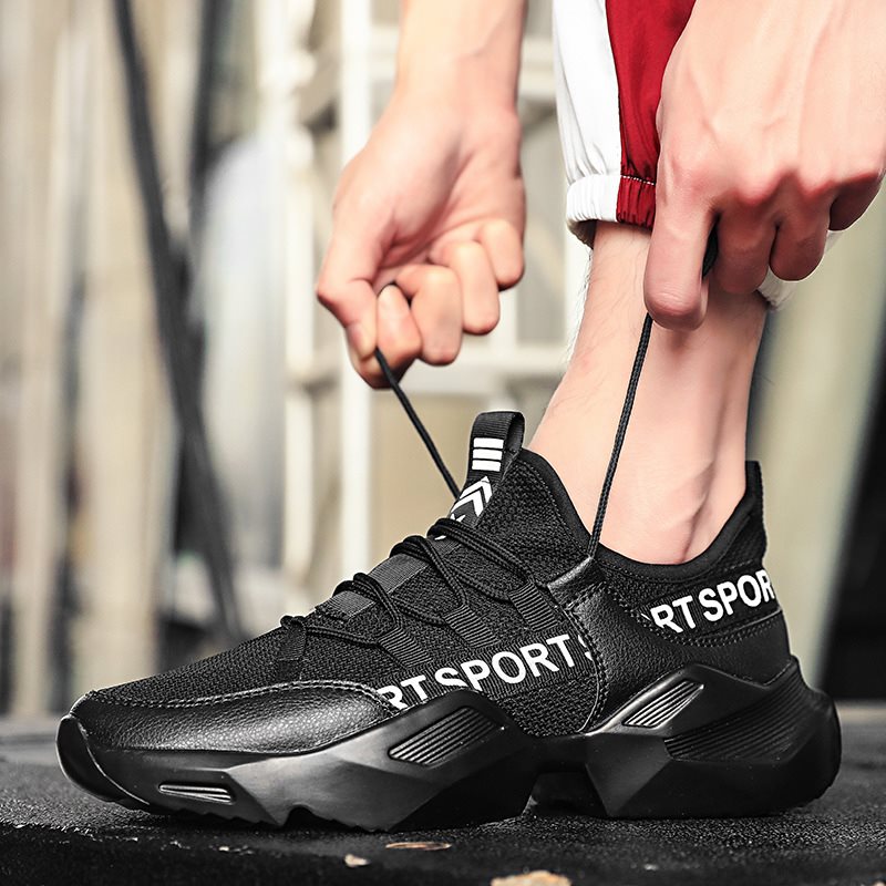Lette åndbare sneakers mænd alle røde sorte hvide mesh sko mænd mænd fritidssko herresko: Sort / 9.5