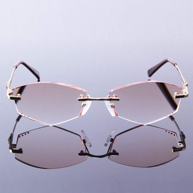 Leesbrillen voor dames met strass, leesbrillen voor computergebruik, randloos montuur, gouden presbyopische optische bril 004