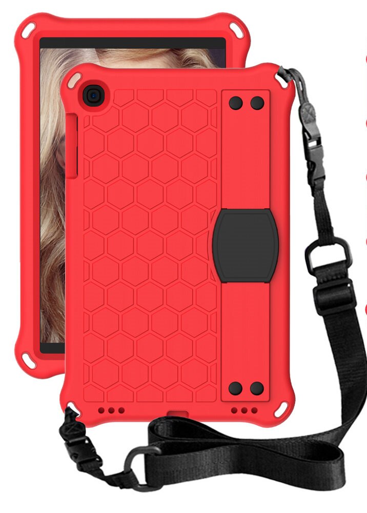 EVA Tablet PC Cover Case For Samsung Galaxy Tab A 10.1inch T510 T515 Full Body Protective Shell Hand Grip Shoulder Strap: Red Black