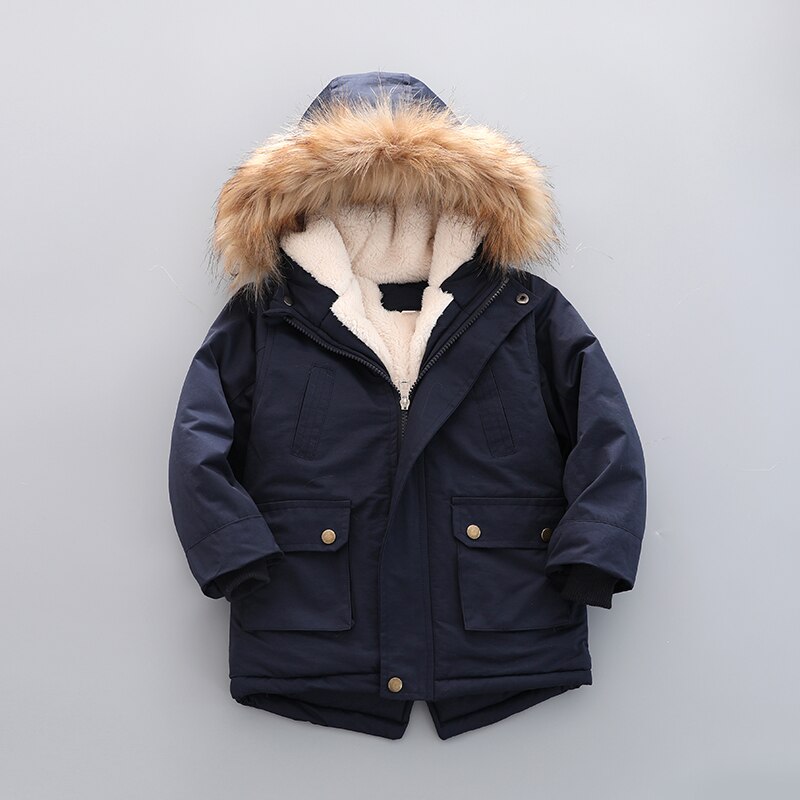 Chaquetas de invierno para niños, ropa para niños, abrigos y chaquetas, Cuello de piel, novedad de: Navy / 4 años