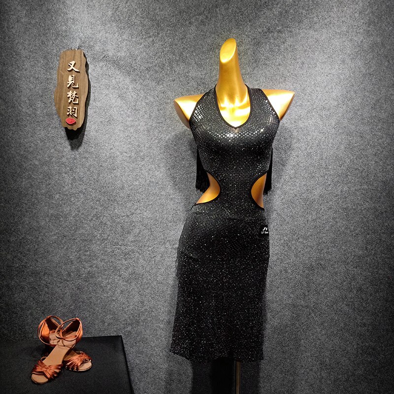 tassel backless latin dance dresses for salsa dress dance clothing tango dress dance wear salsa dance costumes latin dress: XL