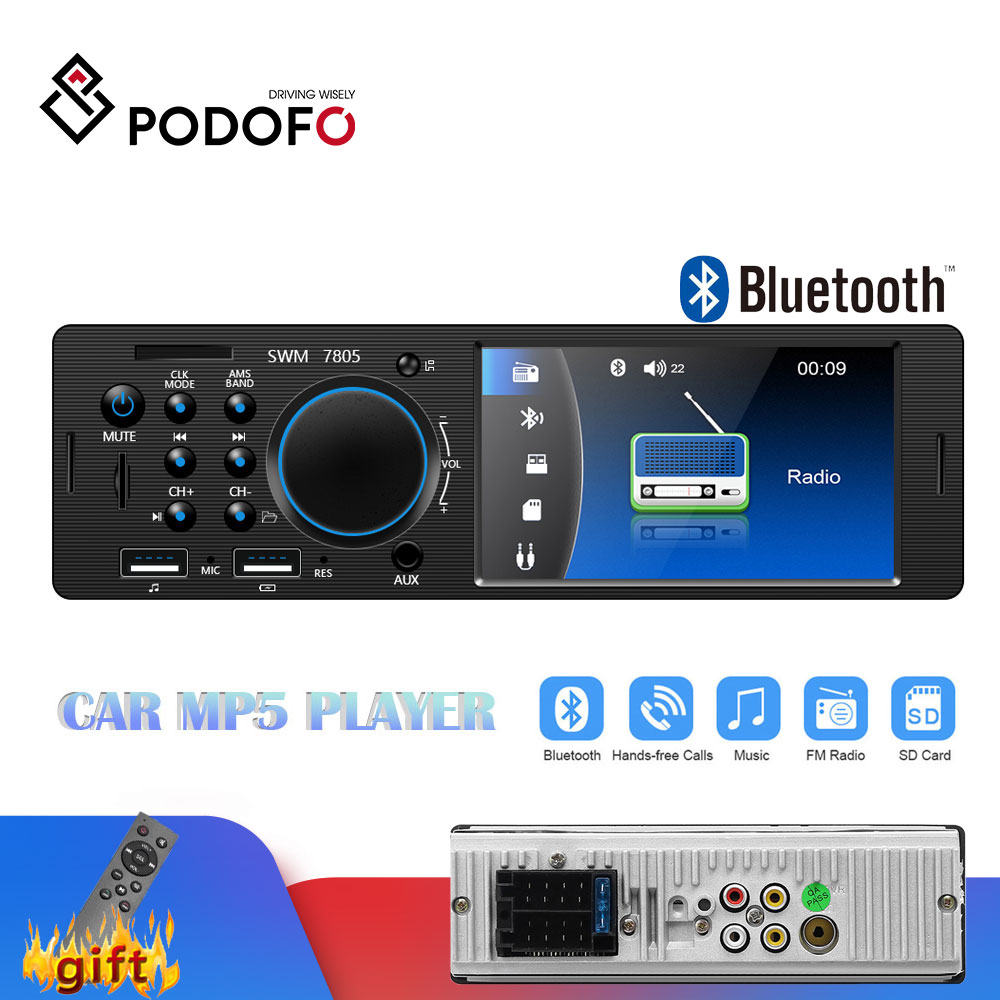 Podofo Autoradio 1 din radio cassette speler Autoradio 4.1 "Dual USB MP5 Speler Bluetooth Handsfree FM SD AUX 1DIN Radio Stereo