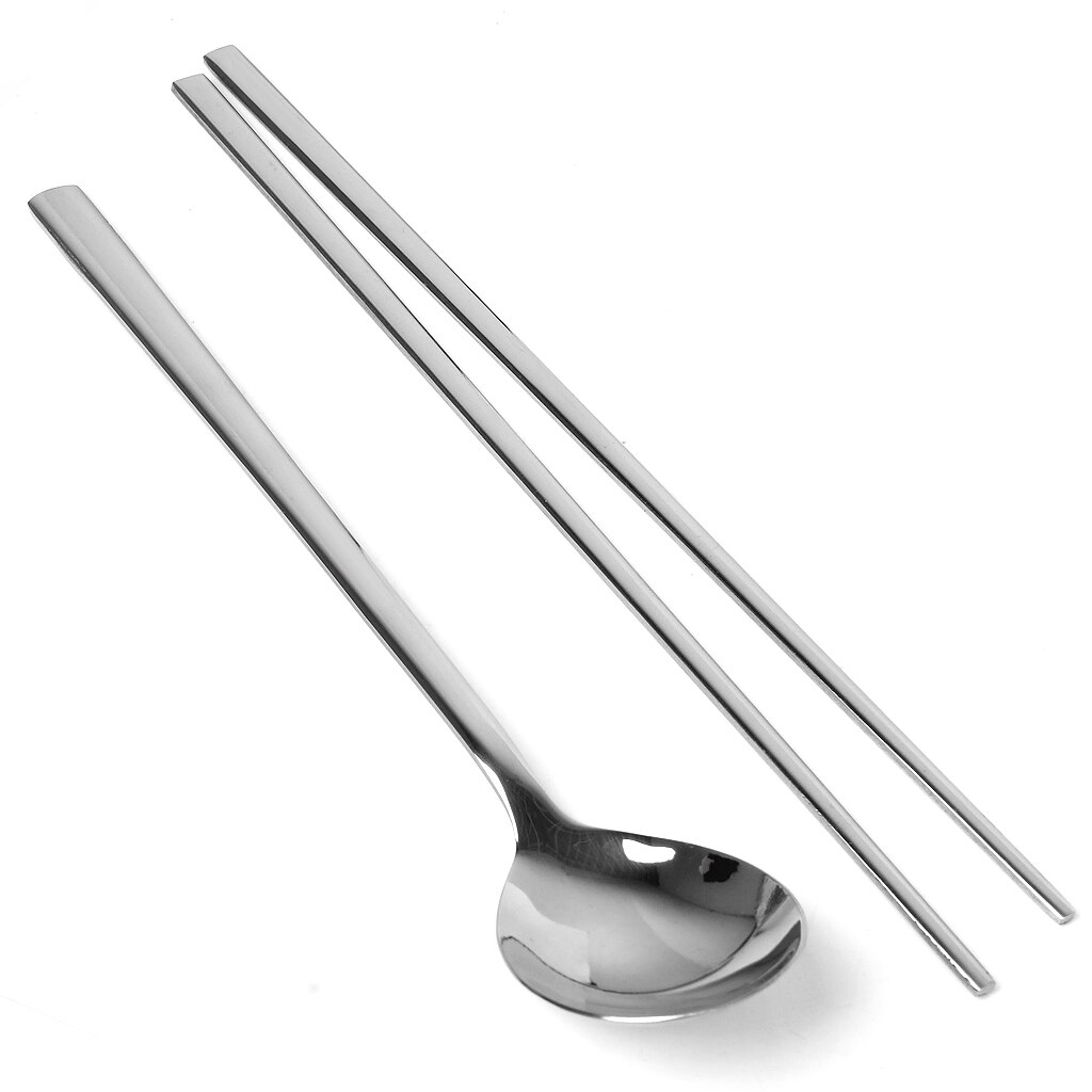 2 sæt spisepinde i rustfrit stål & ske bordservice til middagsselskab