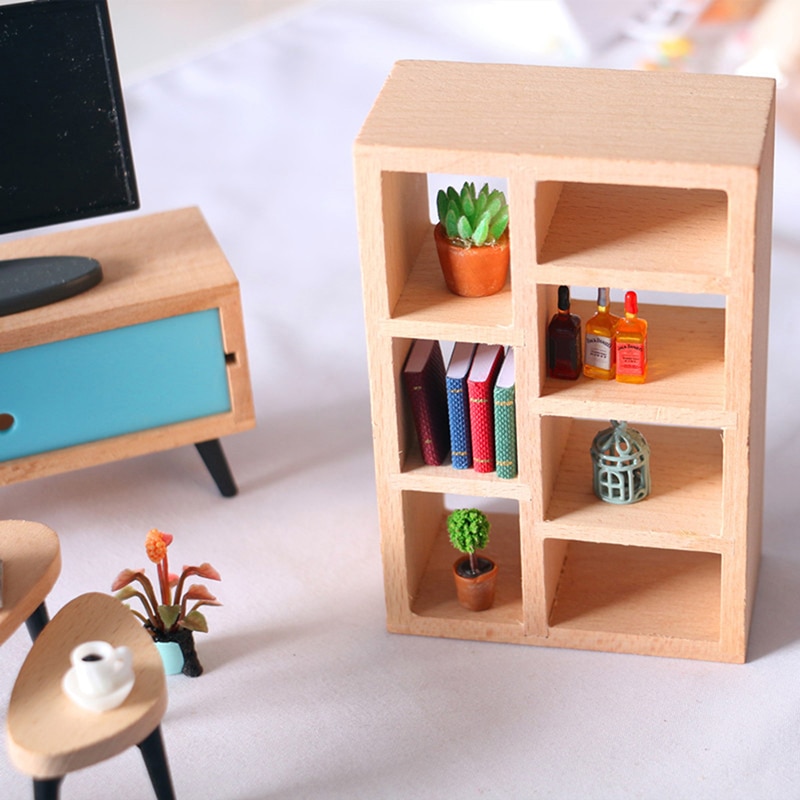 1 Set DIY Dollhouse Mini Living Room TV Sofa Set Wooden Furniture Miniature