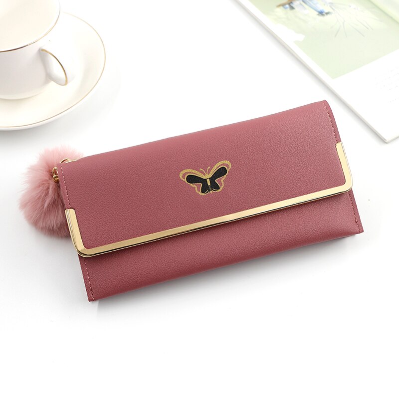 Lange frauen Brieftasche Weibliche Geldbörsen Quaste Karte Halfter Brieftaschen Weibliche Pu Leder Kupplung Geld Tasche Pu Leder Brieftasche: Rose rot