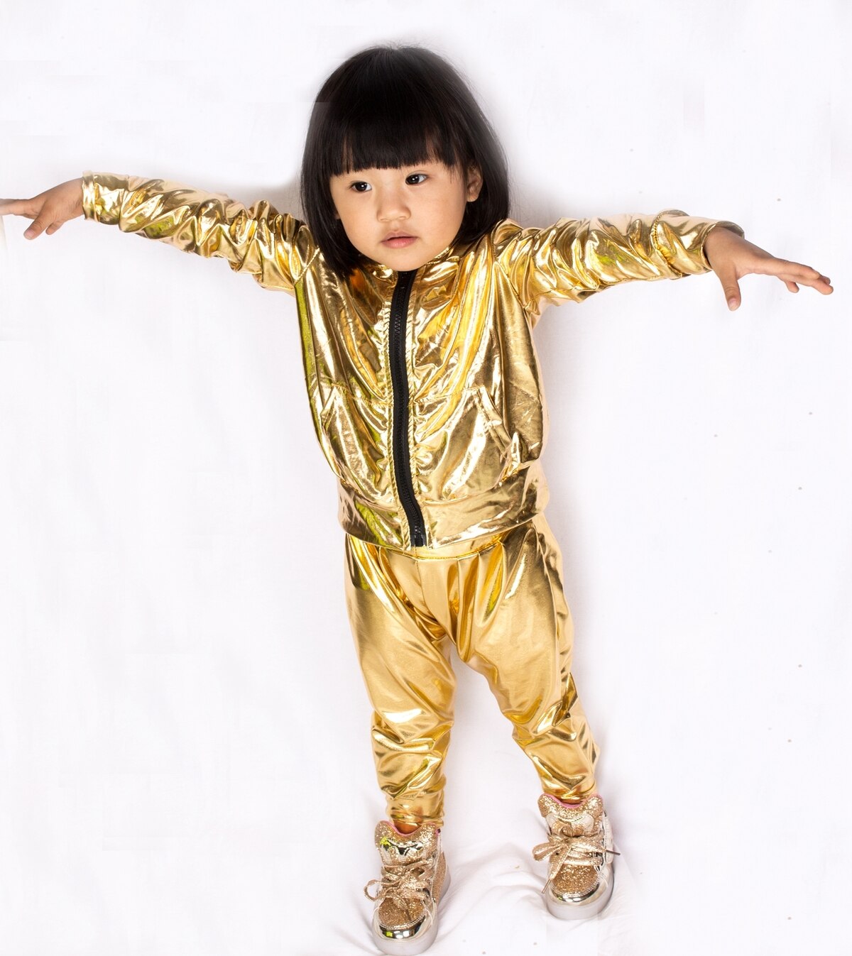 Lente Herfst Kids Gold bomberjack Stage Prestaties Slijtage paillette feminina casaco Hiphop dance jas