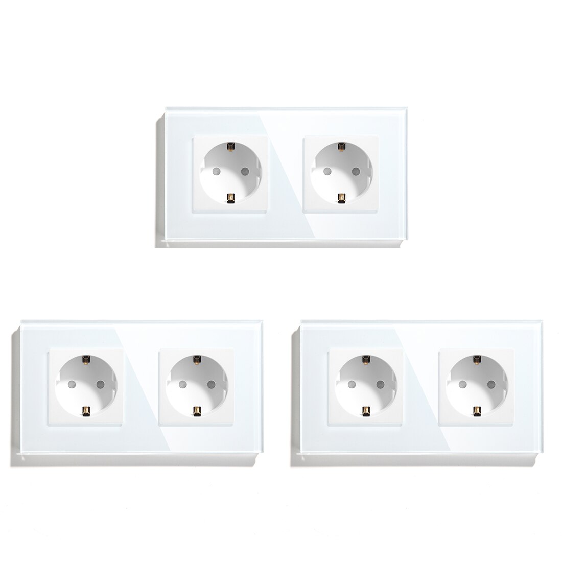 BSEED Europe Standard Double prise murale panneau de verre cristal prise électrique 3 couleurs blanc noir doré 110V 250V: White 3 Pieces