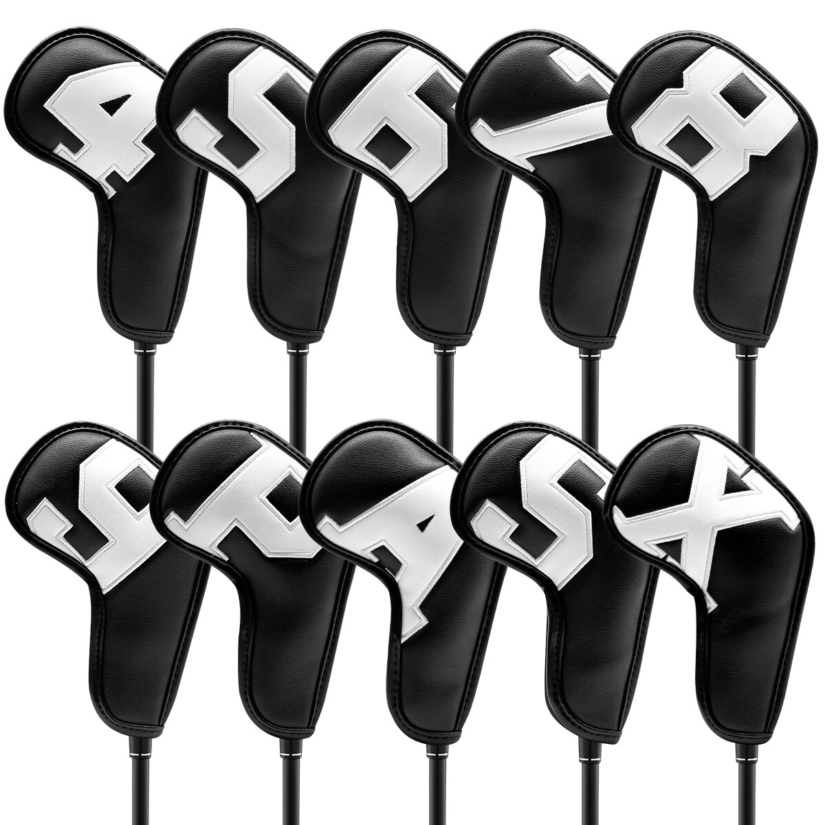 Kleurrijke Nummer Golf Iron Head Covers Iron Headovers Wiggen Covers 4-9 Aspx 10Pcs: BlackWhite