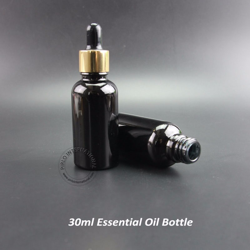 20pcs/Lot 30ml Essential Oil Bottle Black Glass Dropper Container Women Cosmetic Empty Jar Refillable 1oz Packaging