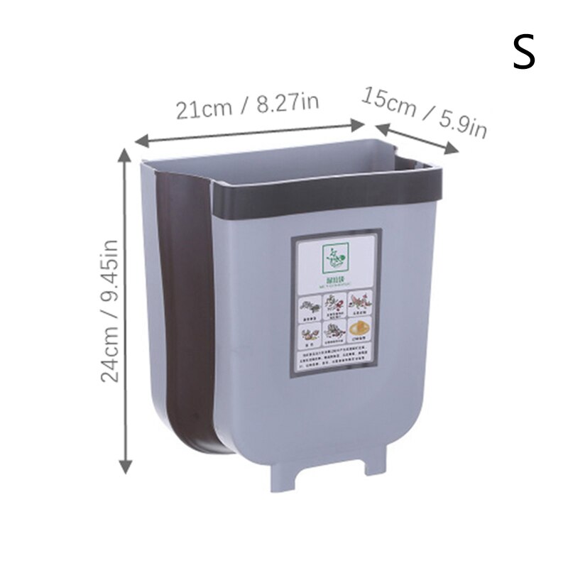 Kitchen Hanging Trash Can Wall Mounted Folding Waste Bin Bathroom Cabinet Door Hanging Bin Portable Car Trash Can: Grey S