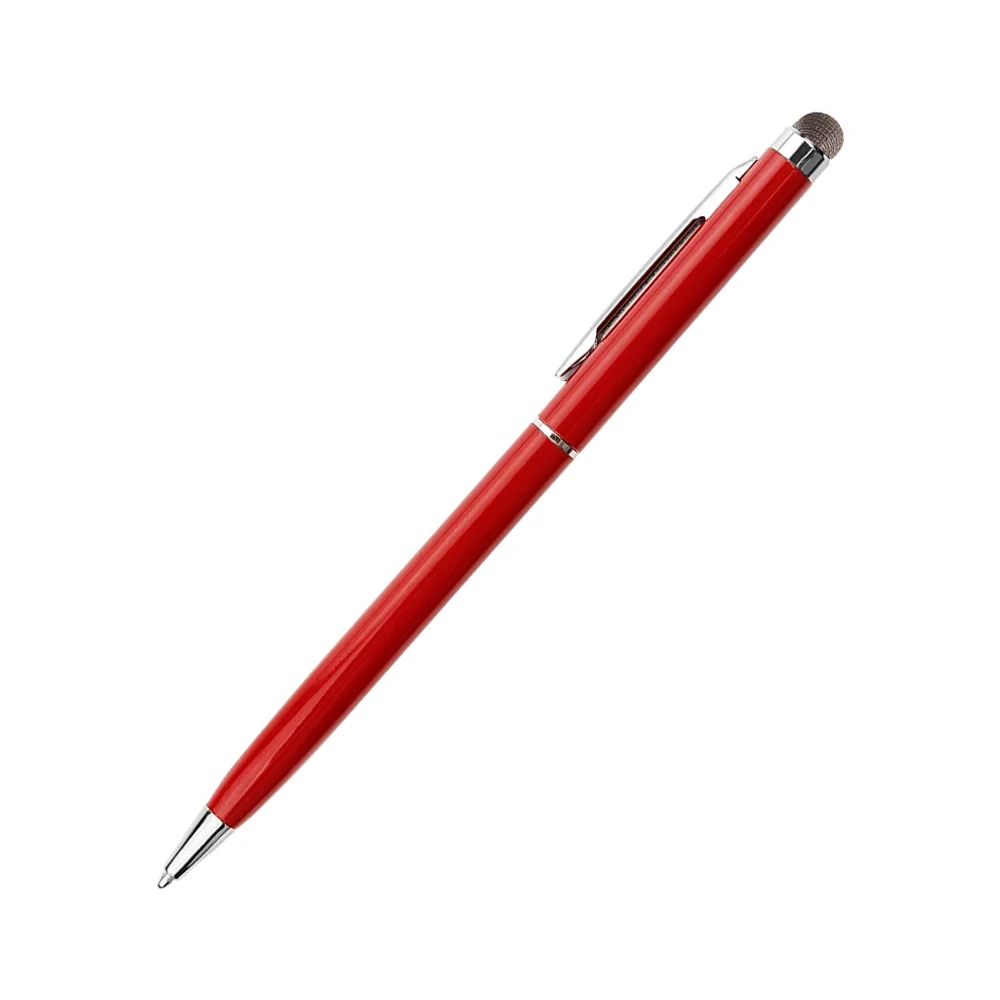 2 In 1 Mini Metal Capacitive Touch Screen Microfiber Stylus With Roller Ballpoint Pen For Apple iPad iPhone: Red / Blue