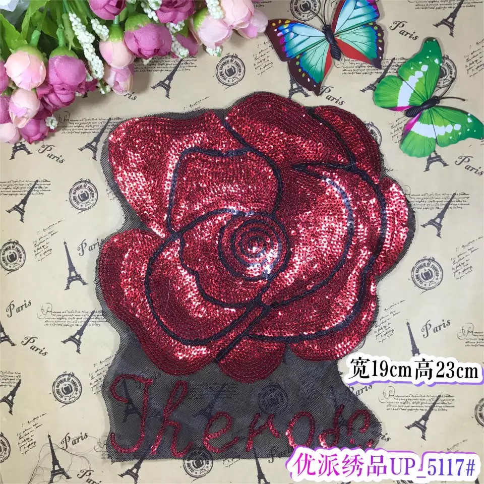 Accesorios de alta gama para ropa, bordado de cuentas de tela de flores de rosas, bordado hecho a mano, bordado de lentejuelas para manualidades: 5