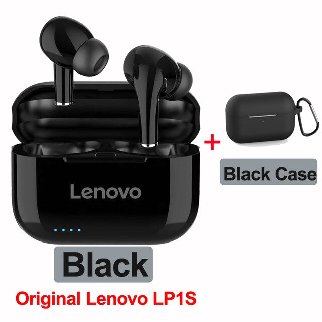 Original Lenovo LP1S TWS Wireless Headphones Bluetooth 5.0 HiFi Earphone Stereo bass with Mic Headset IPX4 Waterproof: black with case1