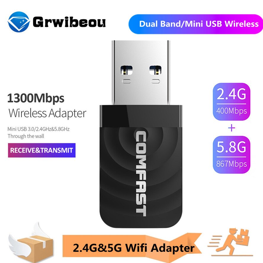 Grwibeou-tarjeta de red inalámbrica USB 3,0, 5,8/2,4 GHz, banda Dual, Mini USB 3,0, 1300Mbps, Ethernet, WiFi, adaptador, receptor Dongle