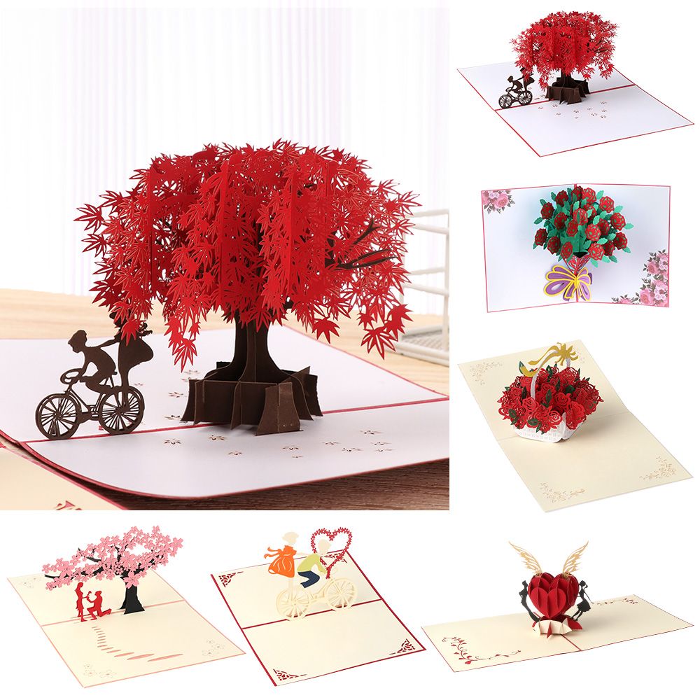 1Pcs 3D Pop Up Liefde Wenskaarten Met Envelop Voor Valentijnsdag Anniversary Wedding Uitnodiging Dank U Kaarten mode