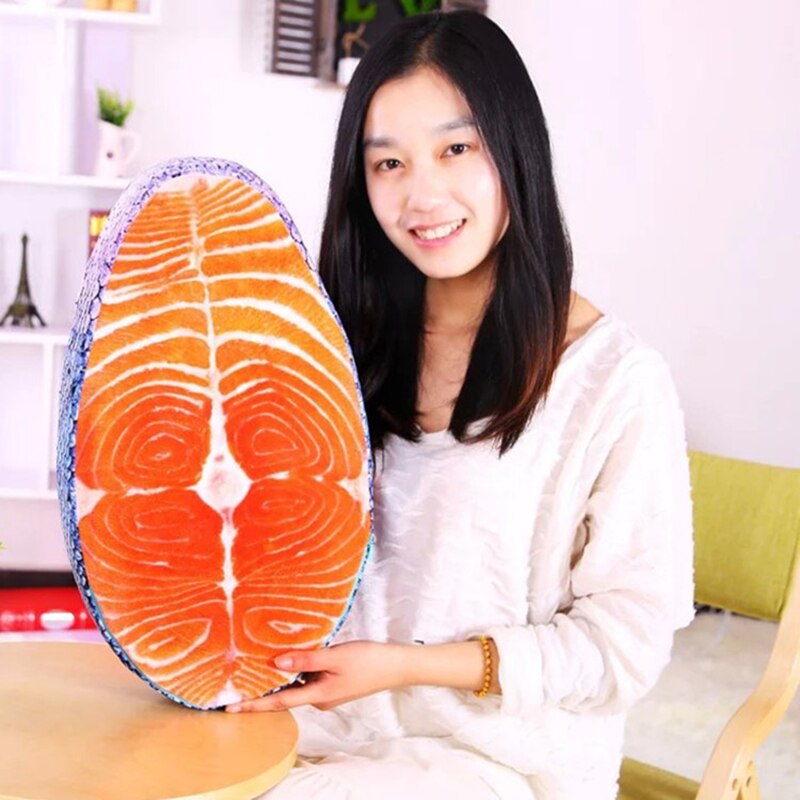 Plys legetøj pude fiskepude vaskbar underholdende simulering velsmagende laks fisk sushi pudepude hjem indretning  m020