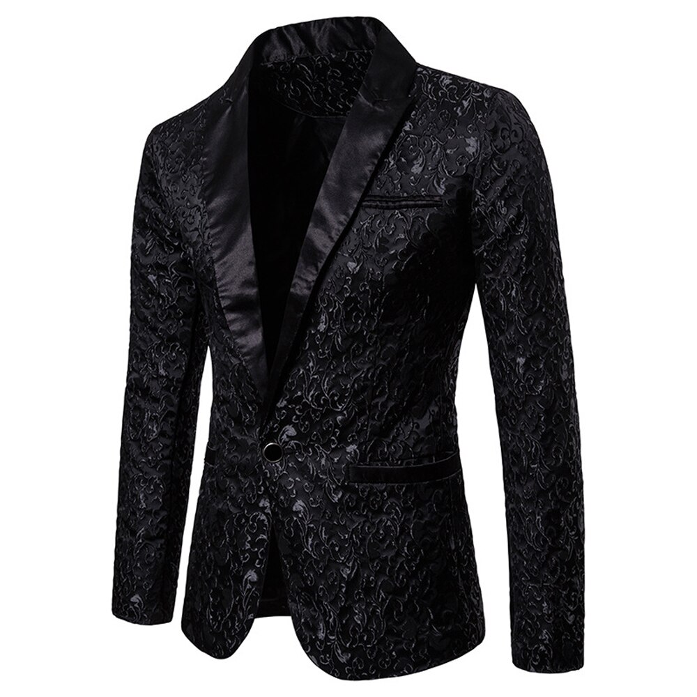 Lente/herfst heren jas zakelijk blazer tops knoop smoking formele jas slim fit pak jackrt: Zwart / Ik