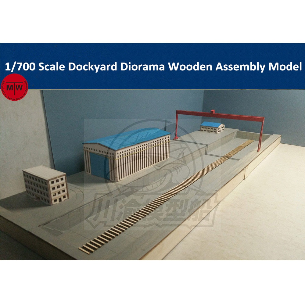 1/700 Schaal Scheepswerf Dockyard Diorama DIY Houten Model Assemblage Kit met Kraan en Gebouwen CY703