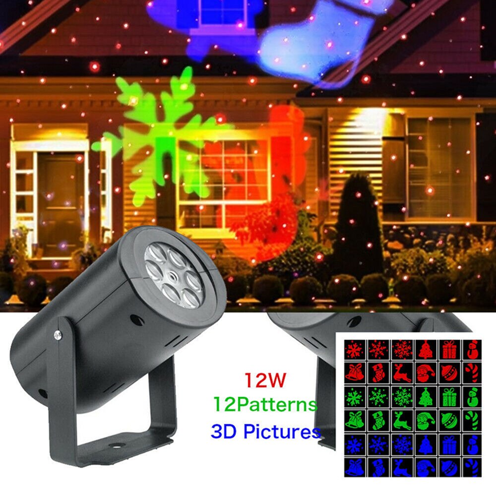 12 mønster automatisk roterende led projektor lys vandtæt indendørs juledekoration spotlight natlys landskabs lamper