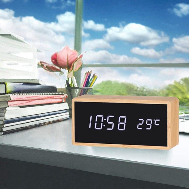 LED Wooden Alarm Clock Control Digital Wooden Electronic Desktop USB Powered Clock Table Decoration