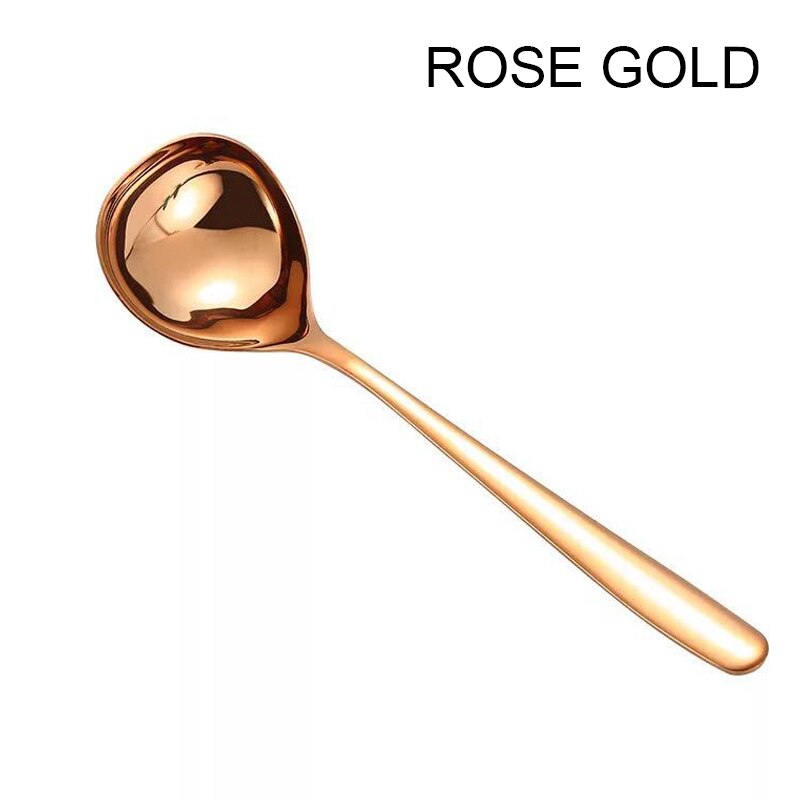 Nyaste 1pc 304 rostfritt stål sked familjesoppa sked rostfritt stål stor kapacitet kruka sked kök matsked: Rosa guld