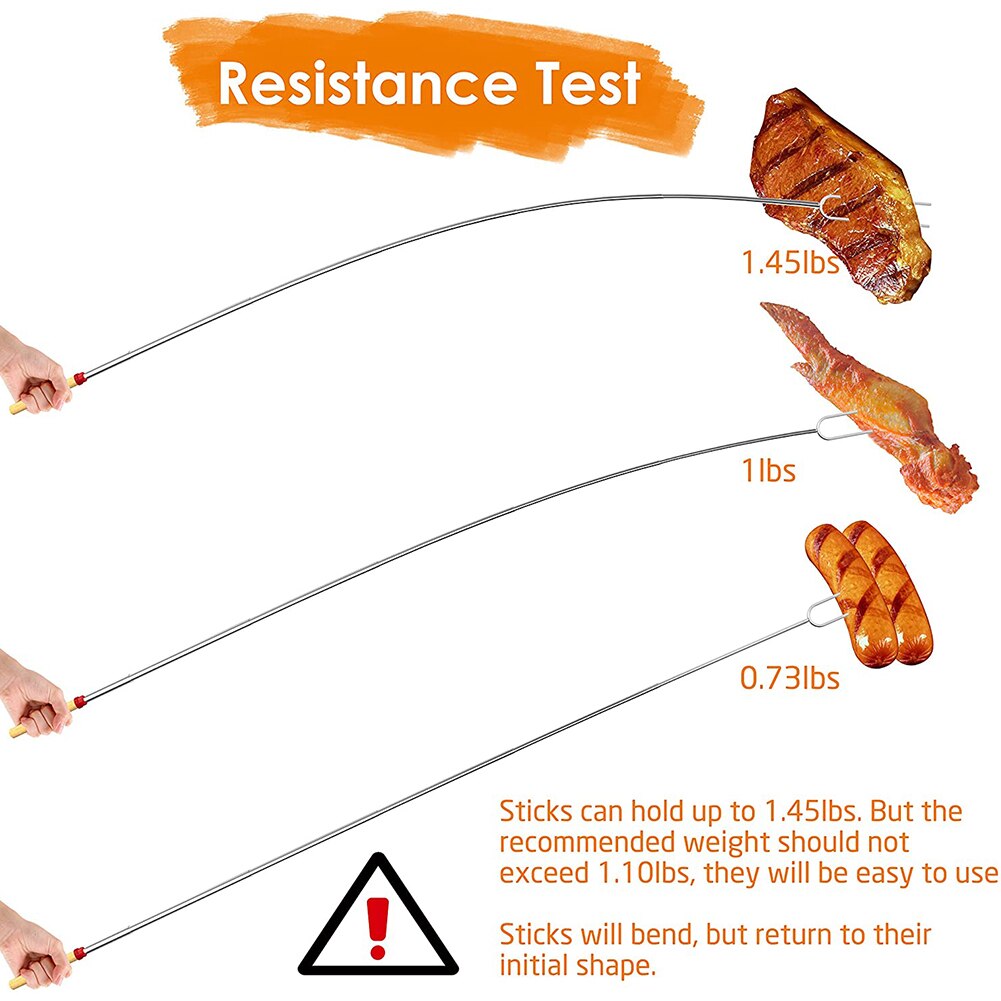 Juego de 8 Uds de palos BQ de acero inoxidable de 32 pulgadas con bolsa de tela, mango de madera, palos de asado telescópicos, herramienta de Picnic para barbacoa de Camping