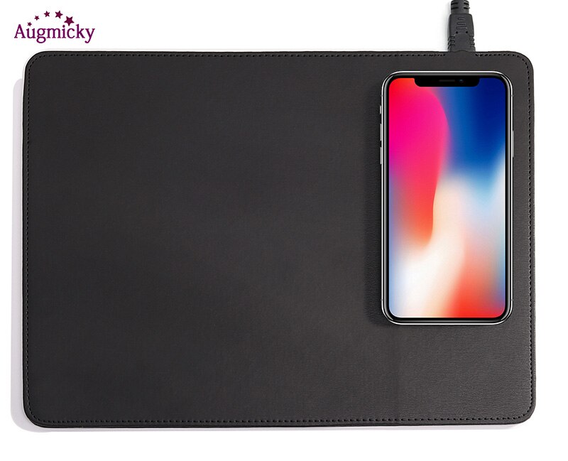 Mobile Phone Qi Wireless Charger Charging Mouse Pad Mat PU Leather Mousepad for iPhone X/8 Plus Samsung S8 Plus /Note 8: Black