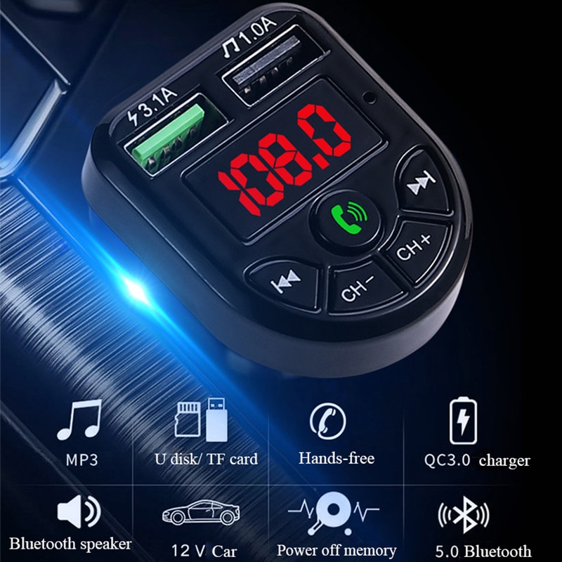 Elistooop FM Transmitter Car Kit MP3 Modulator Player Wireless Bluetooth 5.0 Handsfree Audio Receiver 3.1A Dual USB Fast Charger