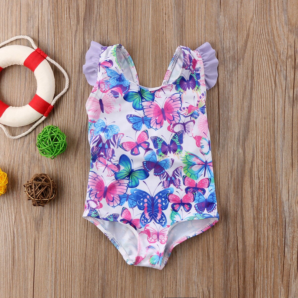 Summmer One Piece Baby Girl Flower butterfly Print Bathing Suit Backless Swimwear Cute Kids Ruffles Swimming Swimsuit