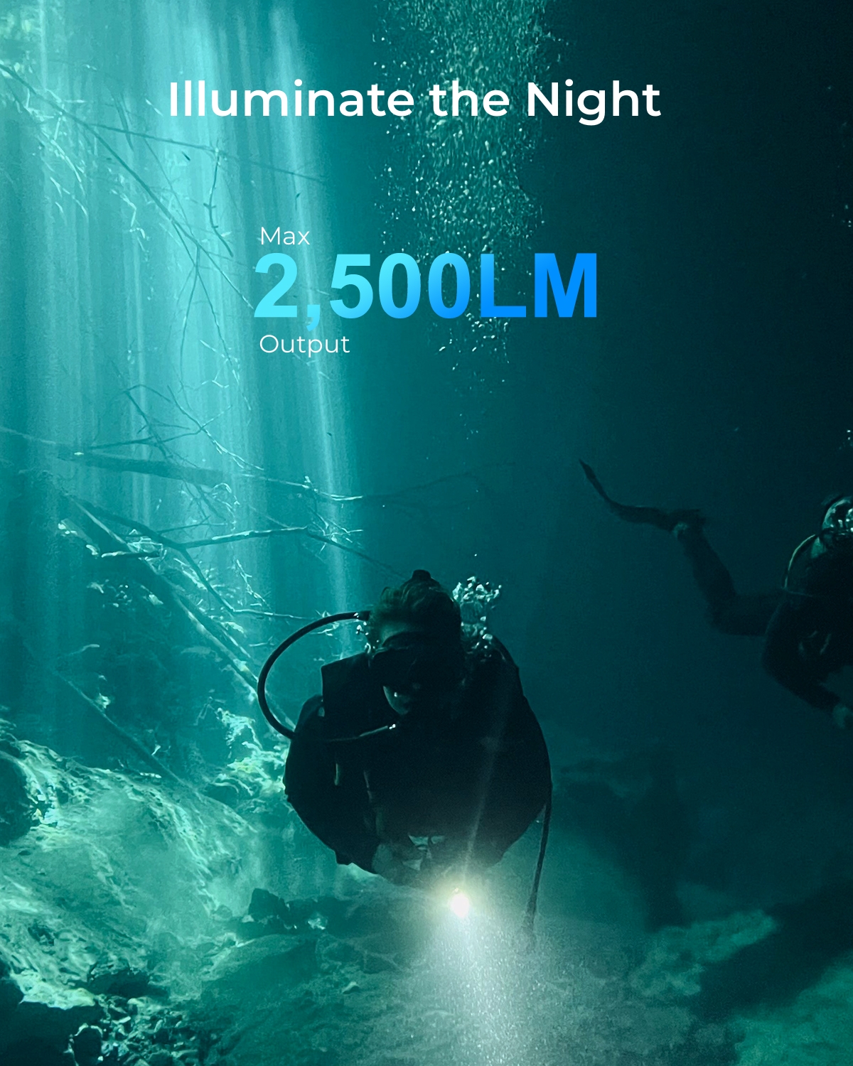 Aplos Ap02 Duiken Zaklamp, 2500 Lumen Duiklicht Met 4 Modi Power Indicator, Waterdichte Onderwater Duikzaklamp Met Re