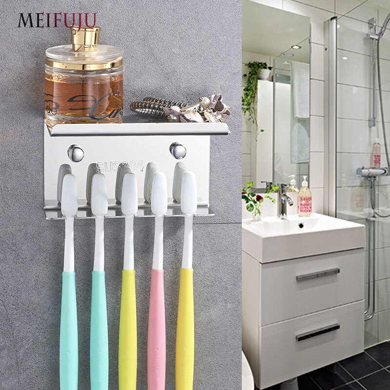 MEIFUJU Black Bathroom Shelves SUS304 Stainless Steel Toothbrush Holder with shelf phone Dish Wall-mounted Bathroom Accessories