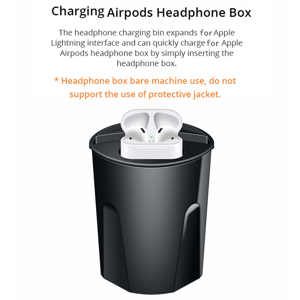 Portabicchieri Caricatore Wireless Auto - Ricarica Rapida 10W - Uscita USB - Con Supporto & Indicatore - Per iPhone 12/11/XS/XR