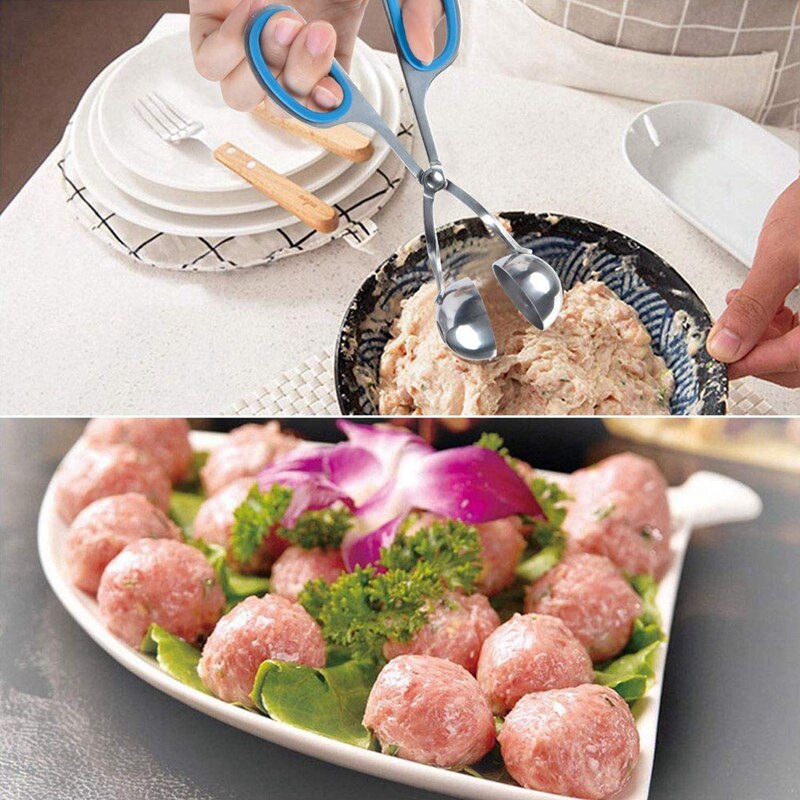 Fleisch Baller, 2 Stck Edelstahl Fleisch Baller Zangen Mit Abnehmbaren Gummi Griffe Kuchen Frikadelle Hersteller Eis Zange Cookie Teig S