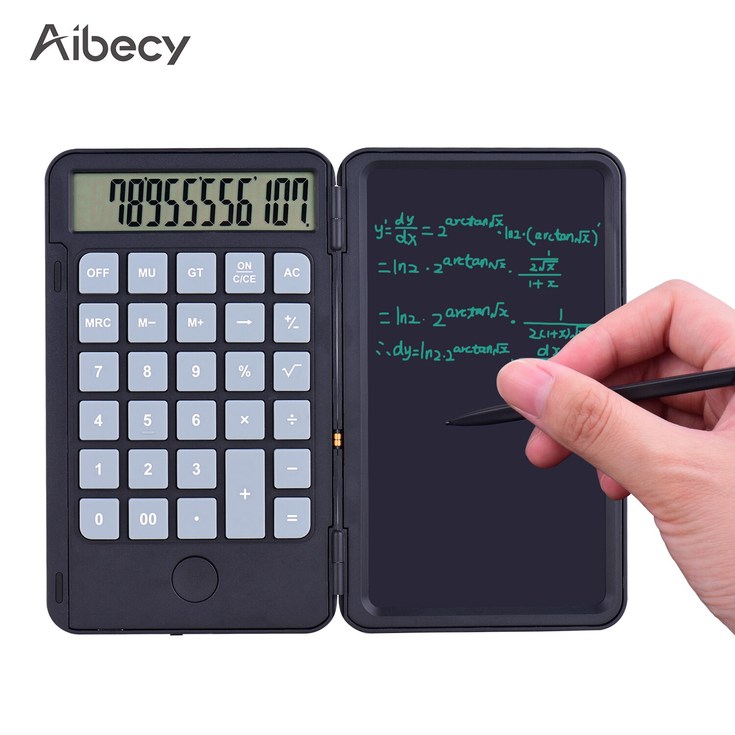 Aibecy Portable Calculator & LCD Writing Tablet Digital Drawing Pad 12 Digits Display with Stylus Pen Erase Button Lock Function: Default Title