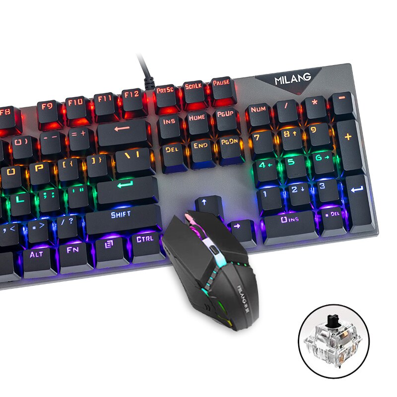 Gaming Keyboard and Mouse Mechanical Feeling USB Wired 104 Keys Keyboard Gaming Mouse Set for Game PC Laptop Computer: Black Switch