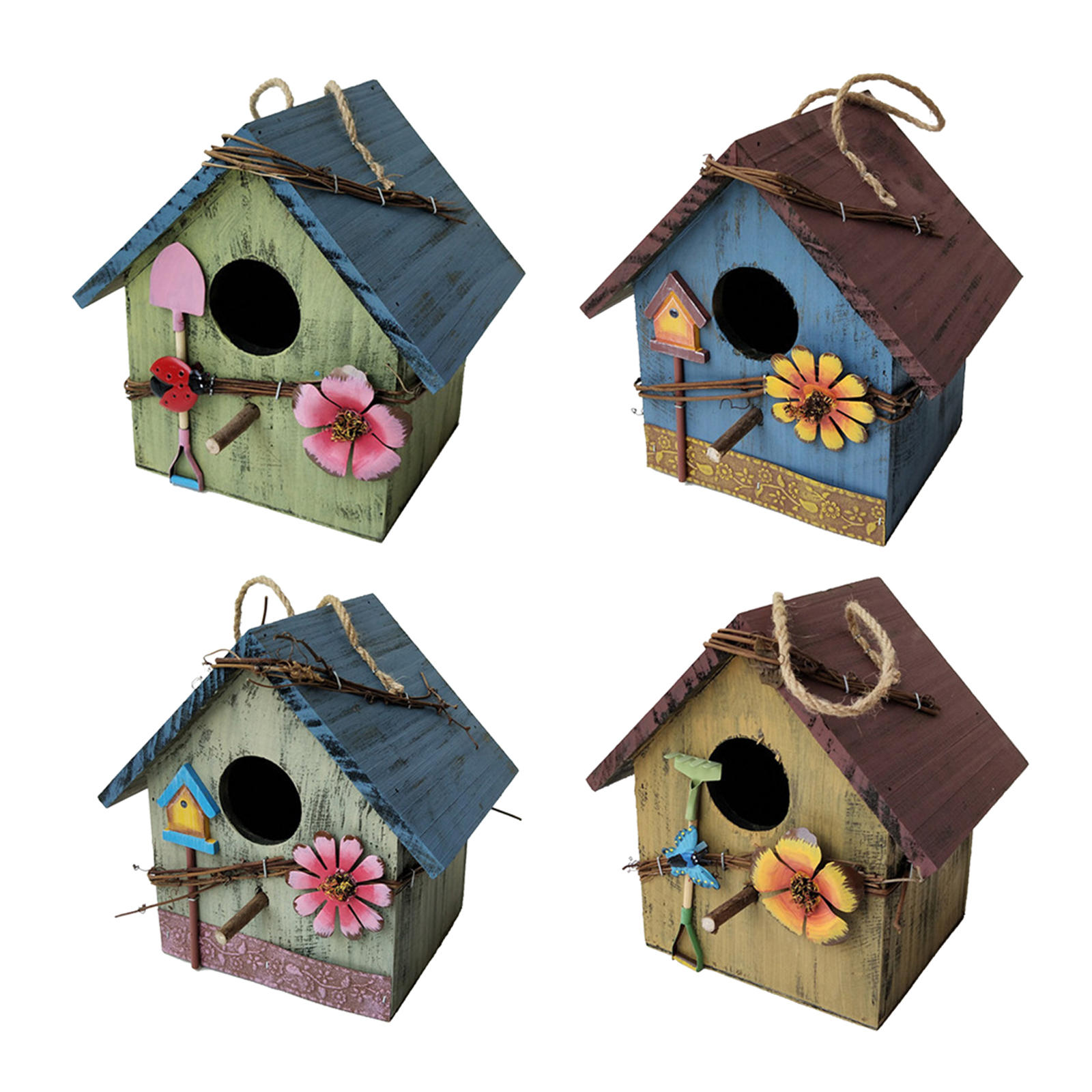 Maison d'oiseaux en bois, cage à oiseaux, peinture colorée, jardin d'extérieur, artisanat de chalet