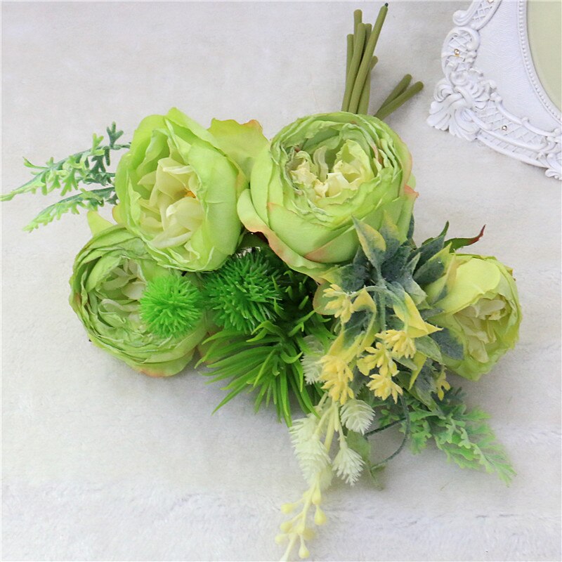 High-grade artificial flower European Bridal bouquet Rose plants home decoration wedding props ranunculus flower Girlfriend: Green