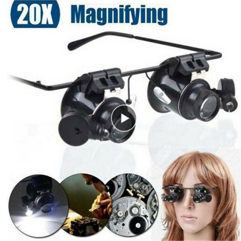 20X Magnifier Watch Repair Magnifying Glasses Type Double Lens Eye Glass Loupe Jeweler Microscope With LED Light Repair Tools