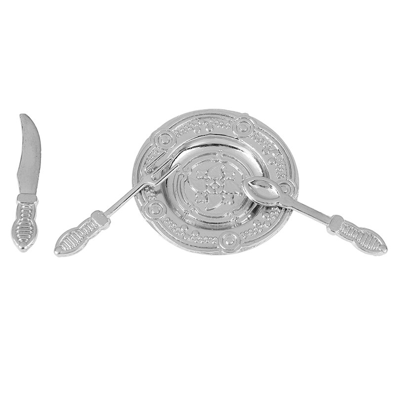 4 Pz/impostato 1:12 miniatura Vintage ▾ Argenteria impostato Coltello Cucchiaio Forchetta E Piatto Posate Casa di Bambola Accessori per la Cucina