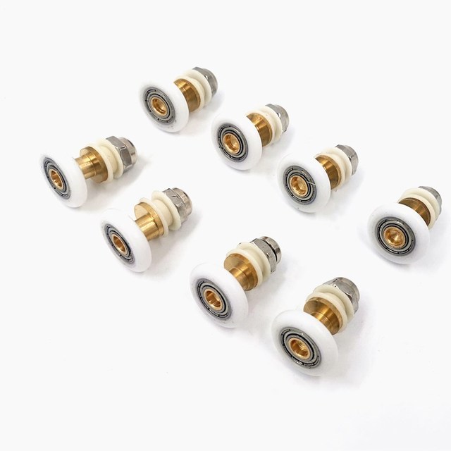 Kit de roulettes pour portes de cabine de douche, 8 pièces, roue 23 25 27mm, double inférieur supérieur avec bouton de montage pour verre: Bleu / 23mm