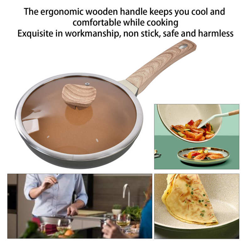 Cooking Pan Frying Pan Ergonomic Handle with Lid for Household