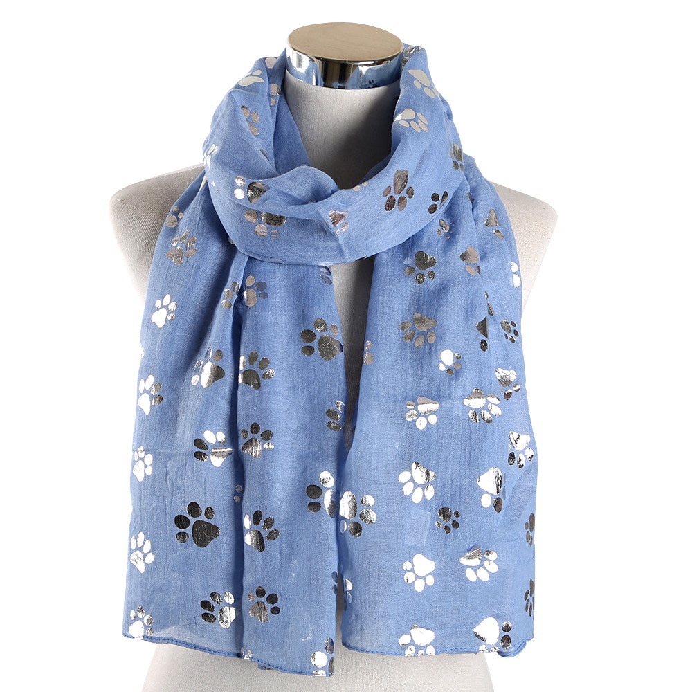 Cat Dog Paw Print Scarf Women Foil Sliver Bronzing Black Beach Scarves Wraps For Ladies Shiny Glitter Stole Shawl