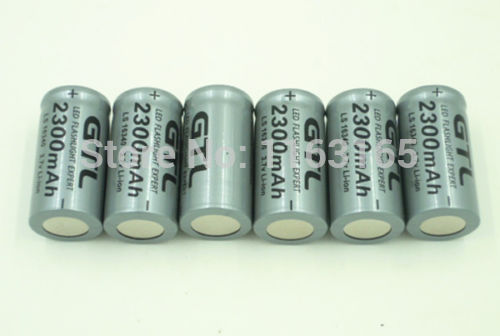 6x2300 mAh 16340 CR123A Oplaadbare Li Grijs Voor LED Zaklamp + Reislader